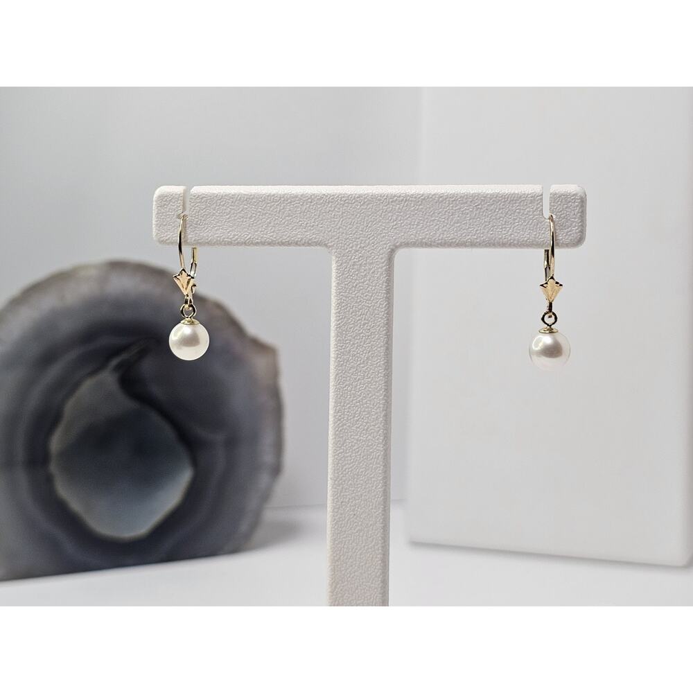 14K Yellow Gold Fresh Water Pearls Dangle Earrings / Lever Backs